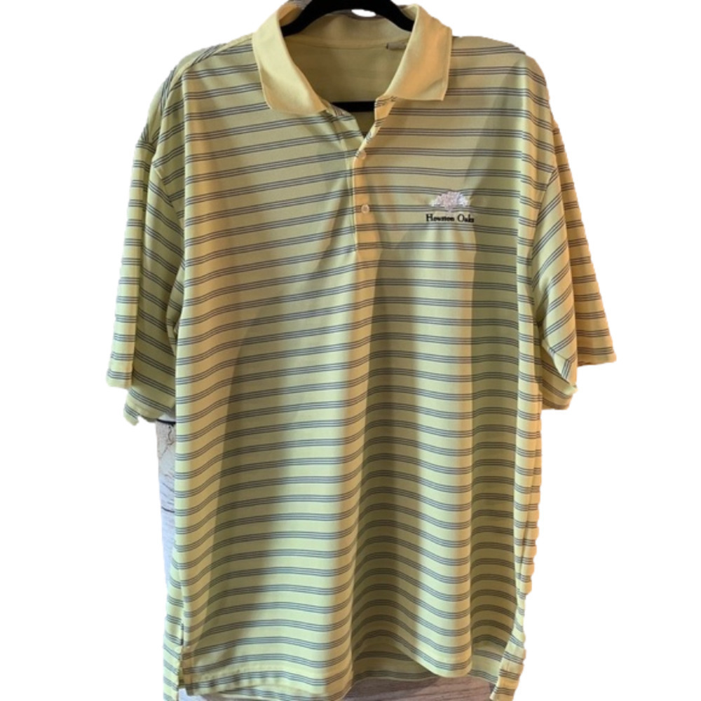 HOUSTON OAKS, Country Club‎ Yellow Stripe Golf Polo Short Sleeve Shirt Men XL